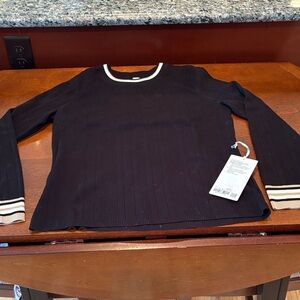 lululemon athletica Black Crewneck Sweater with Cream Trim